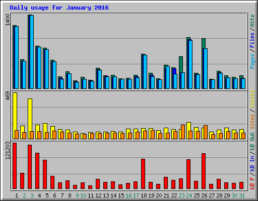 Daily usage for January 2016