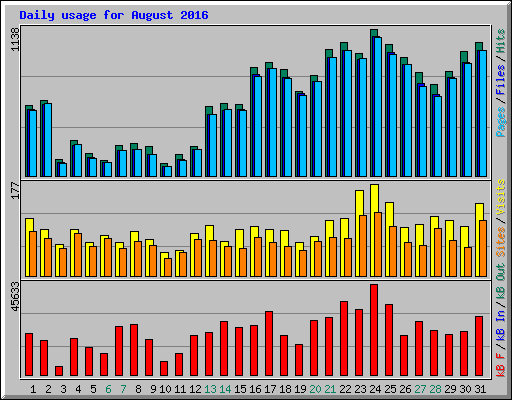 Daily usage for August 2016